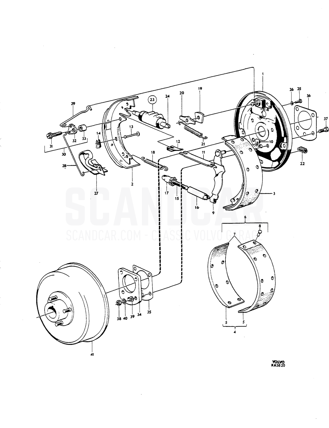 Rear wheel brakes single circuit - despiece, Frenos, Volvo P1800 S