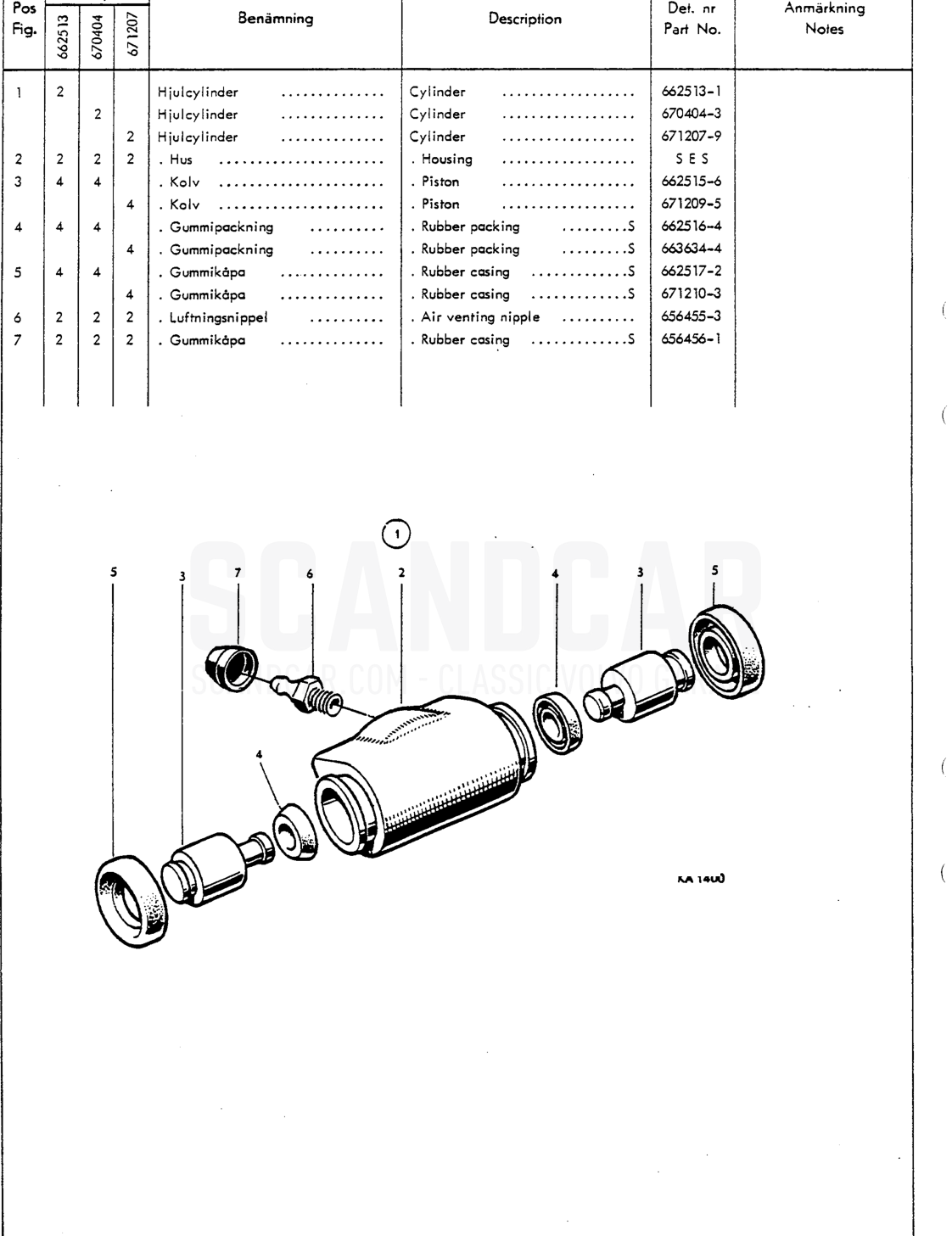 Wheel unit cylinders - despiece, Frenos, Volvo P1800 S