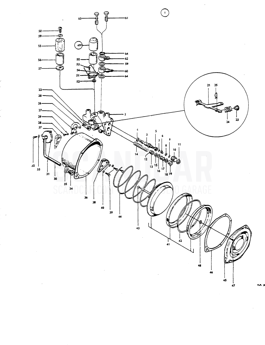Vacuum-servo brake cylinder - despiece, Frenos, Volvo P1800 S