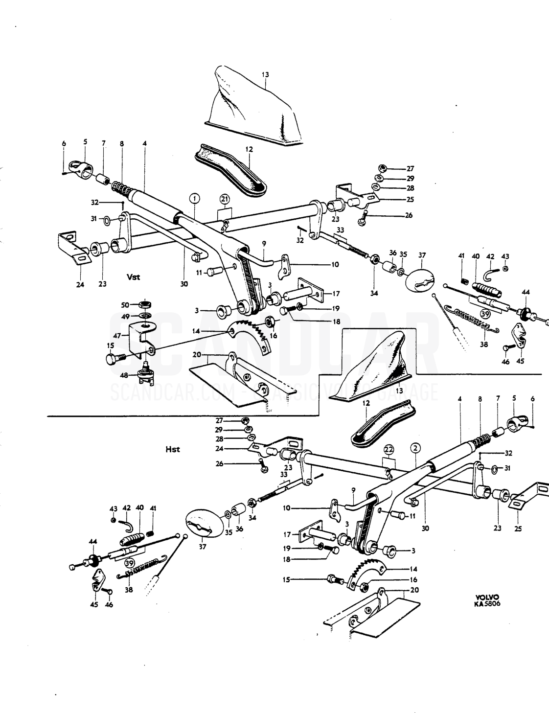 Handbrake control linkage - despiece, Frenos, Volvo P1800 S