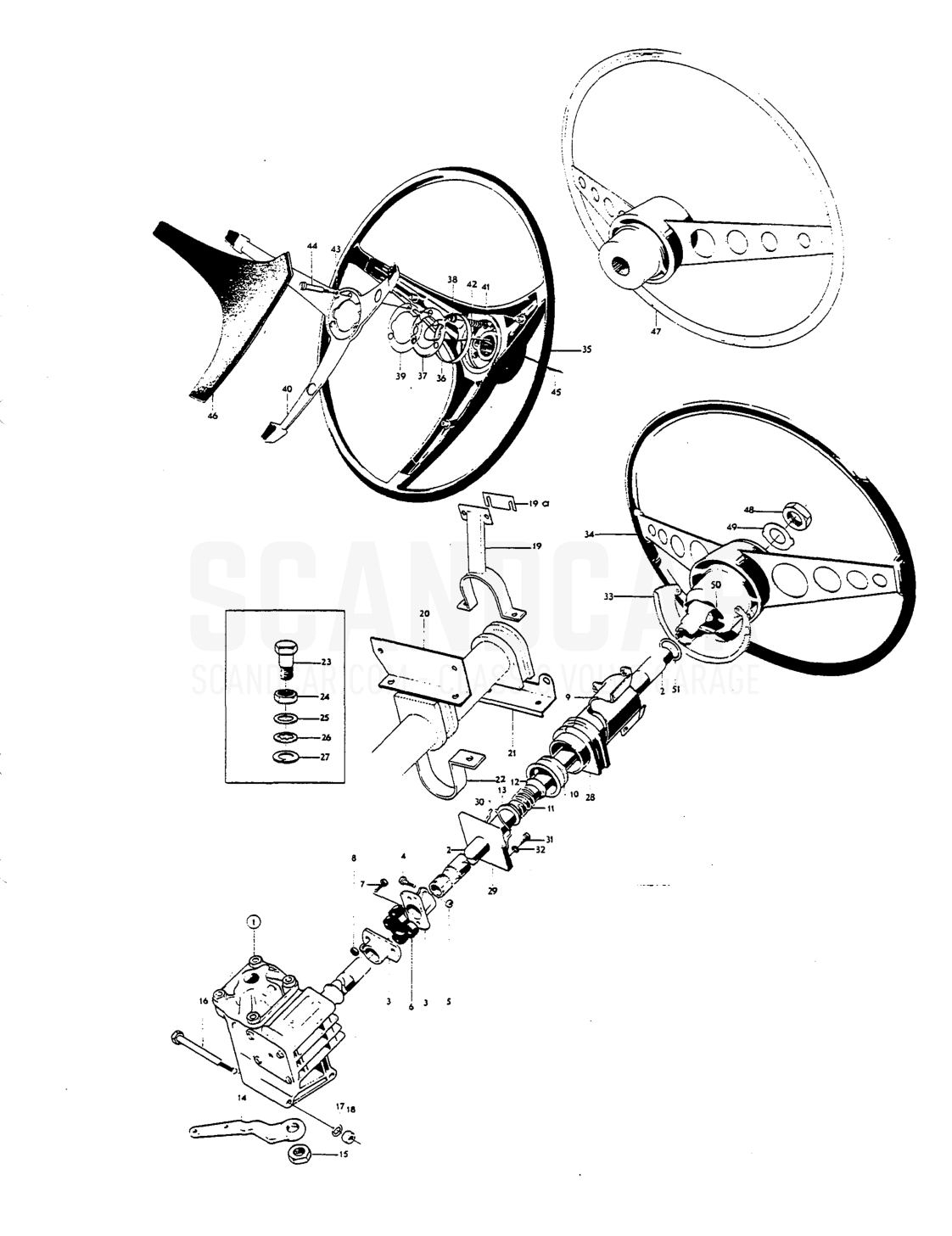 Steering gear ond installation components - despiece, Eje delantero - Ruedas - Dirección, Volvo P1800 S