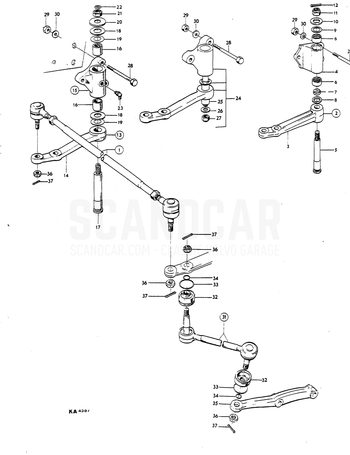 Steering gear - despiece, Eje delantero - Ruedas - Dirección, Volvo P1800 S