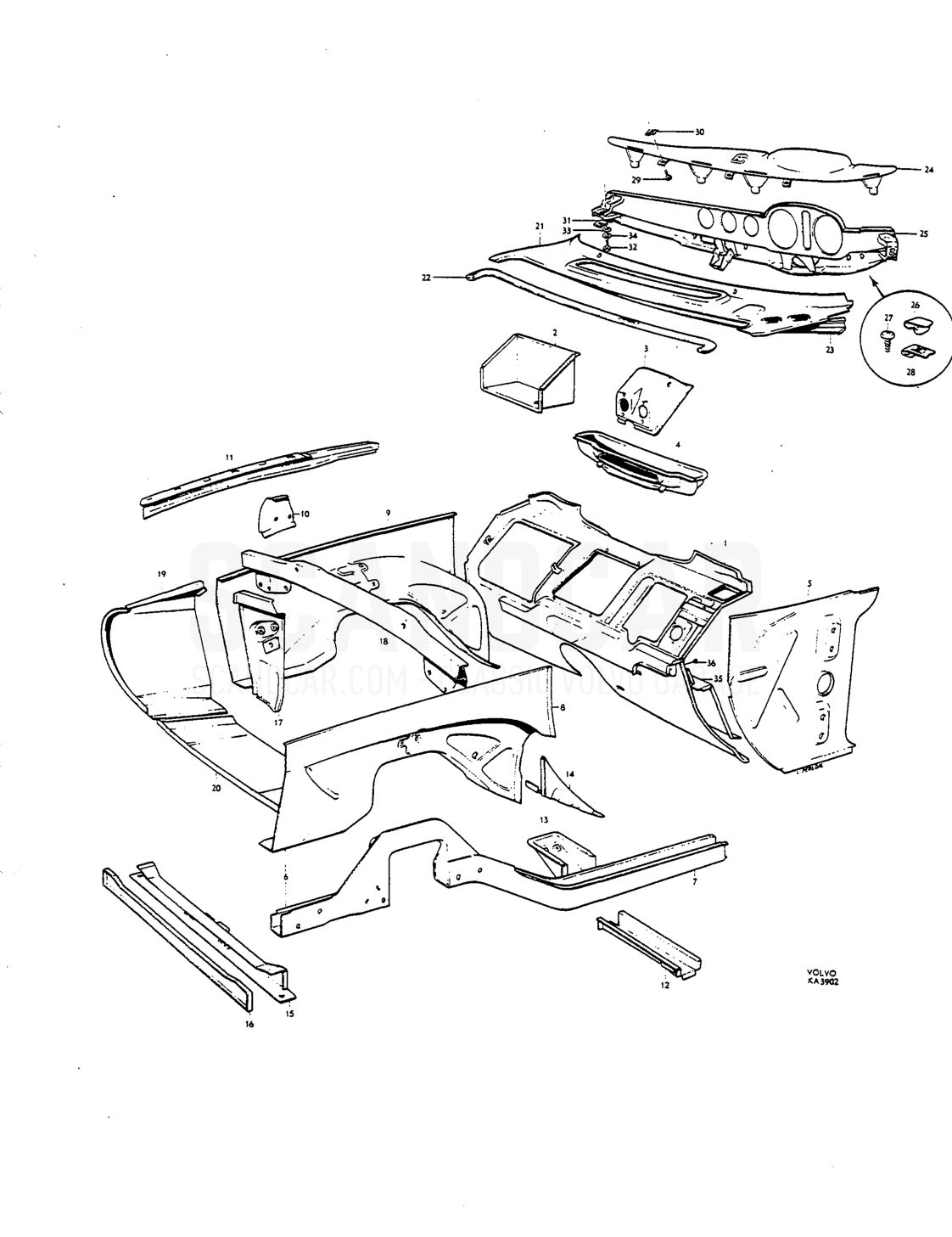 Cowl, instrument panel - despiece, Carrocería, Volvo P1800 S