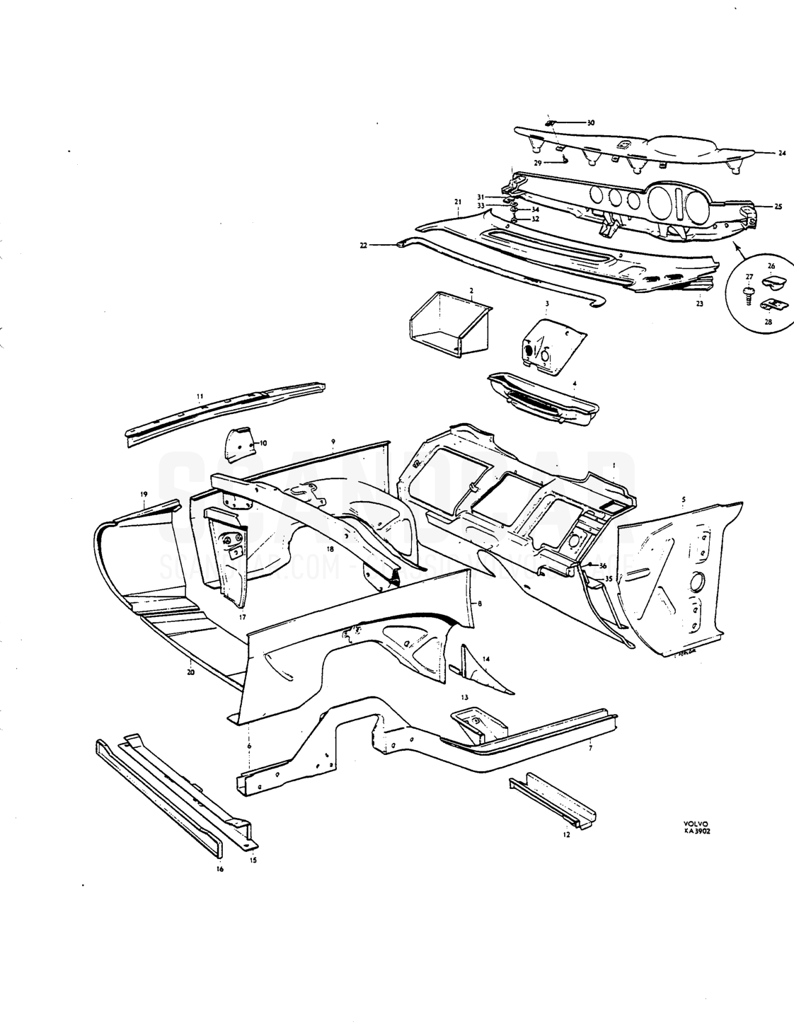 Cowl instrument panel - despiece, Carrocería, Volvo P1800 S