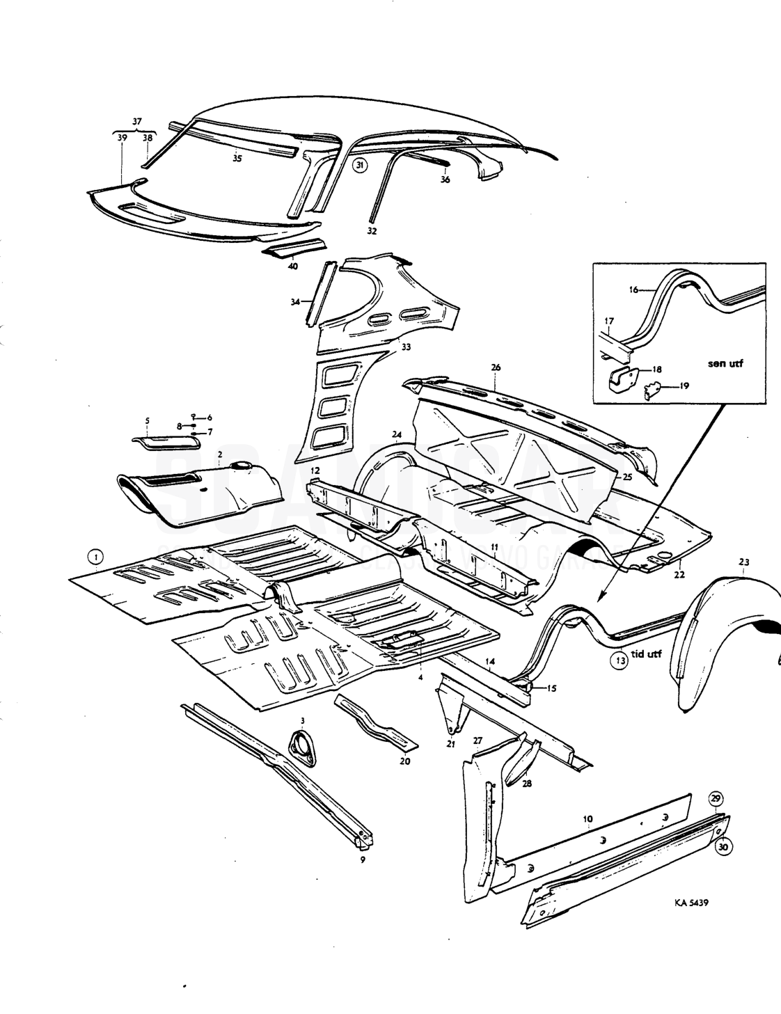 Floor section, body sides, roof - despiece, Carrocería, Volvo P1800 S