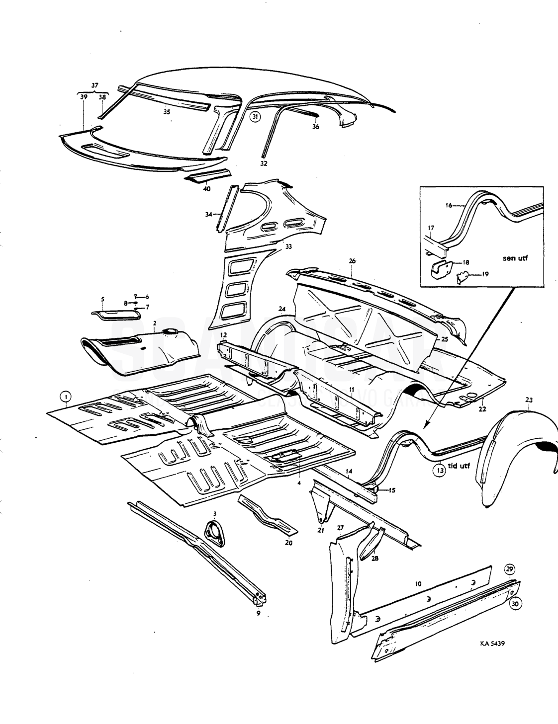 Floar section, body sides, roof - despiece, Carrocería, Volvo P1800 S