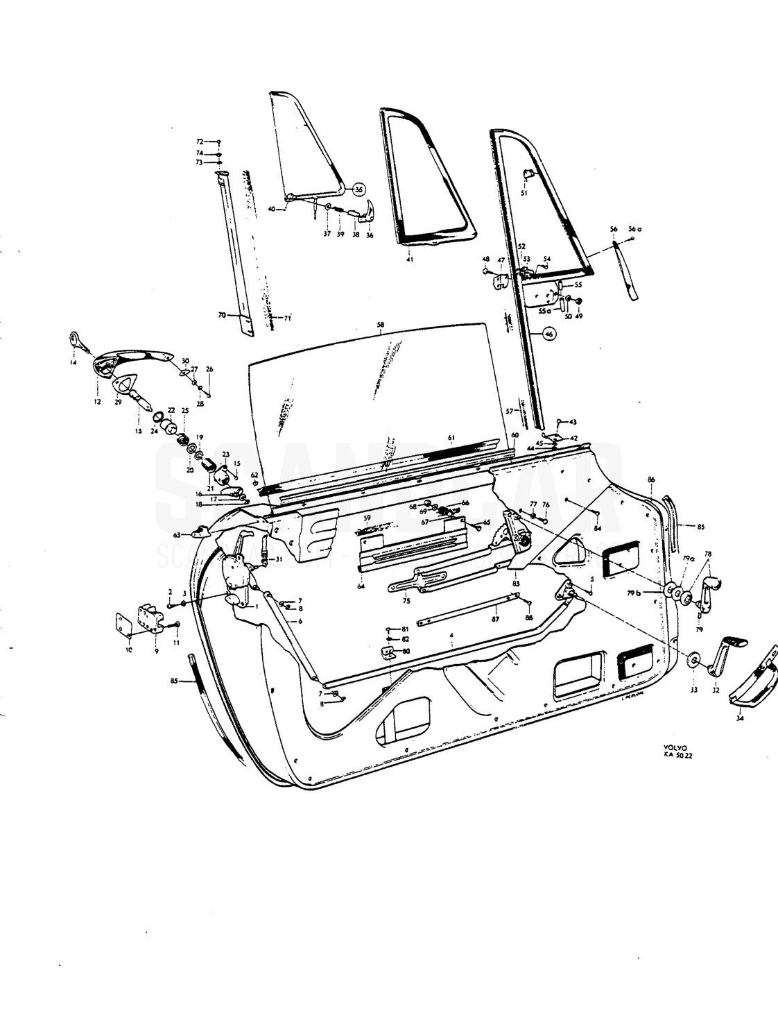 Door components - despiece, Carrocería, Volvo P1800 S