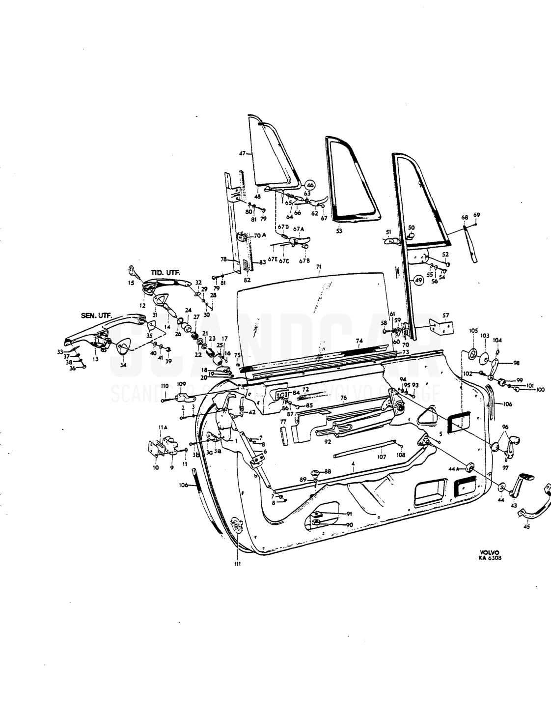 Door components - despiece, Carrocería, Volvo P1800 S