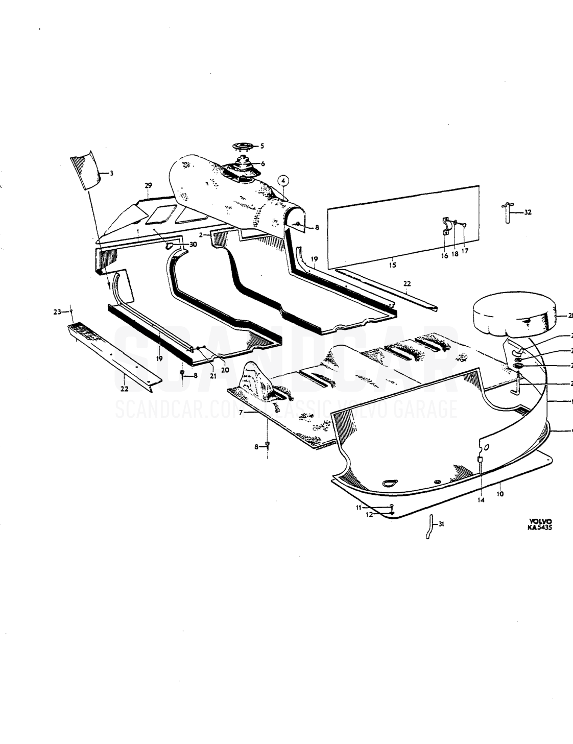 Mats, sill plotes spare wheel mountings - despiece, Carrocería, Volvo P1800 S