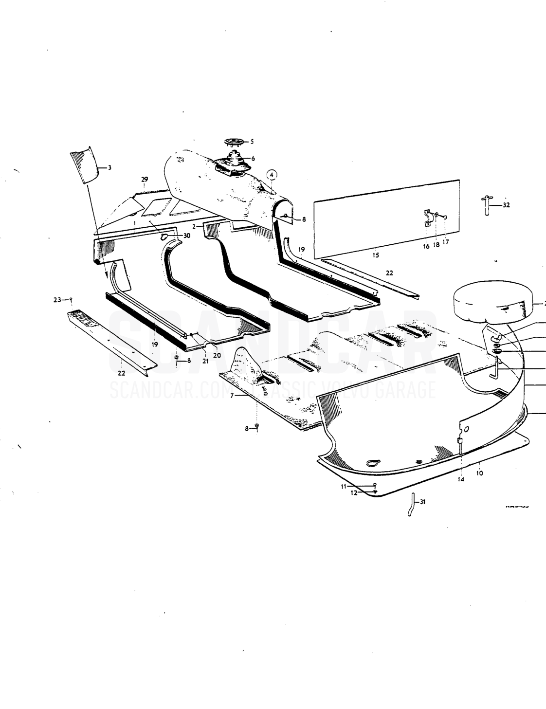 Mcts, sill plotes, spcre wheel mountings art - despiece, Carrocería, Volvo P1800 S