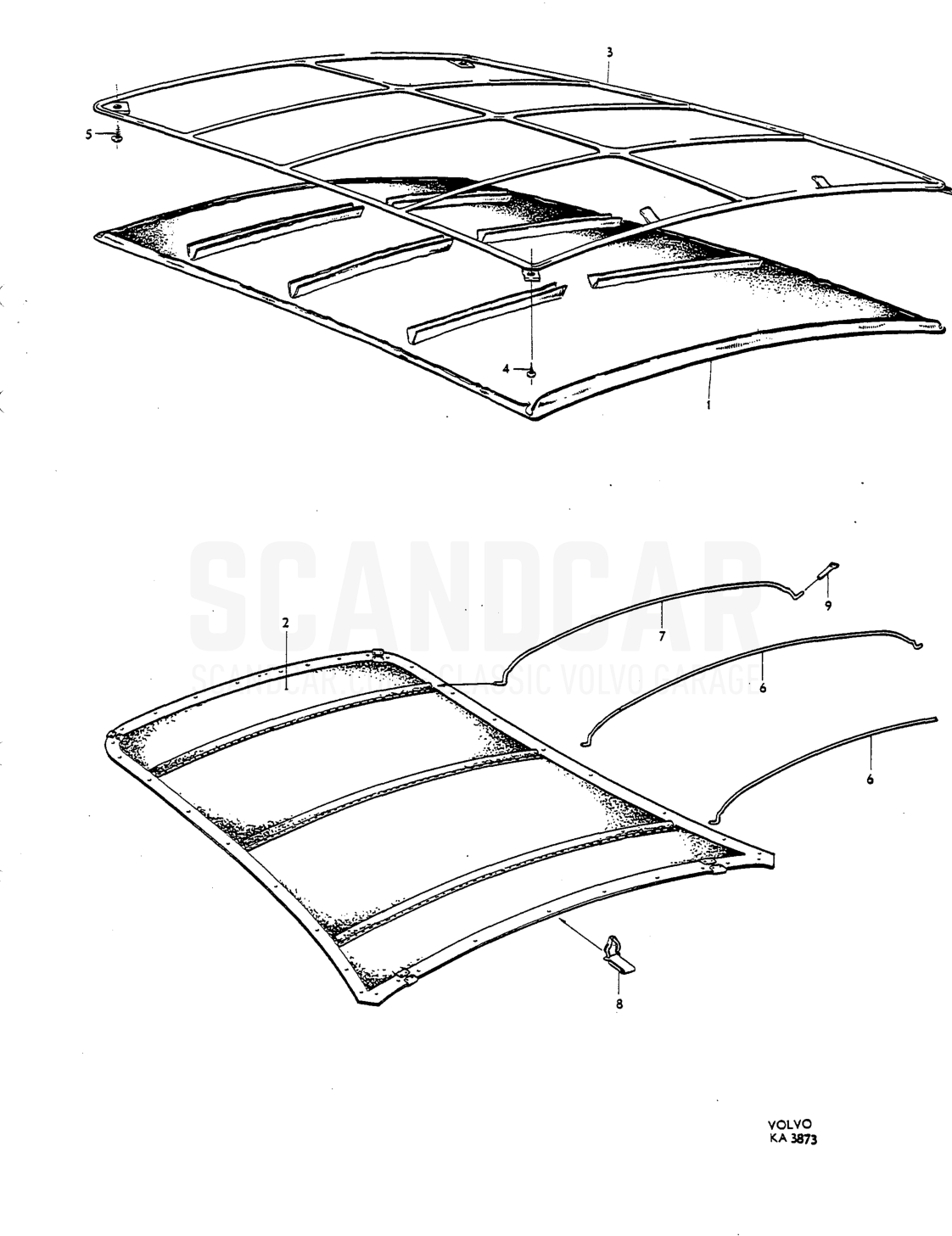Headlining - despiece, Carrocería, Volvo P1800 S