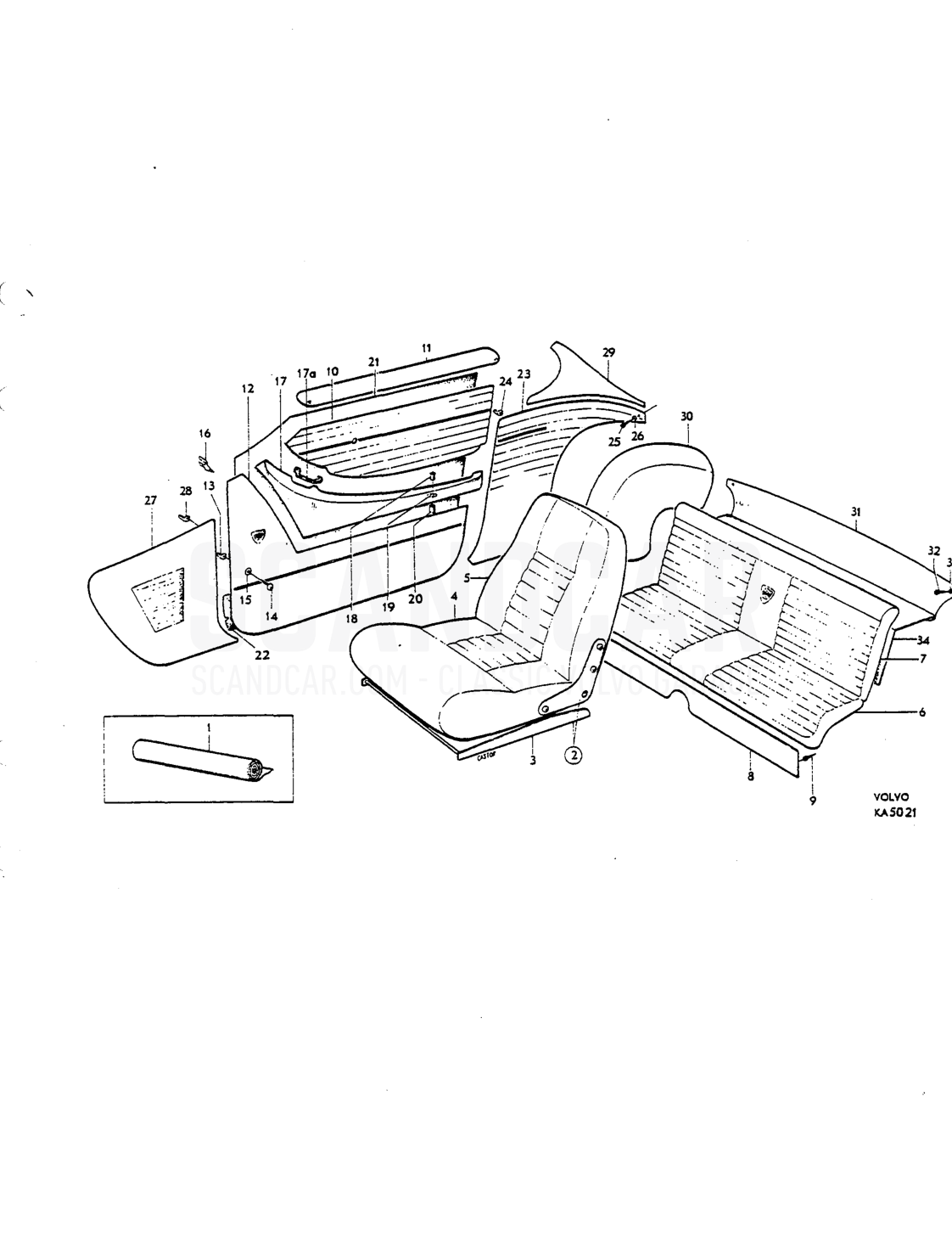 lnterior upho lstery Upholstery combinations - despiece, Carrocería, Volvo P1800 S
