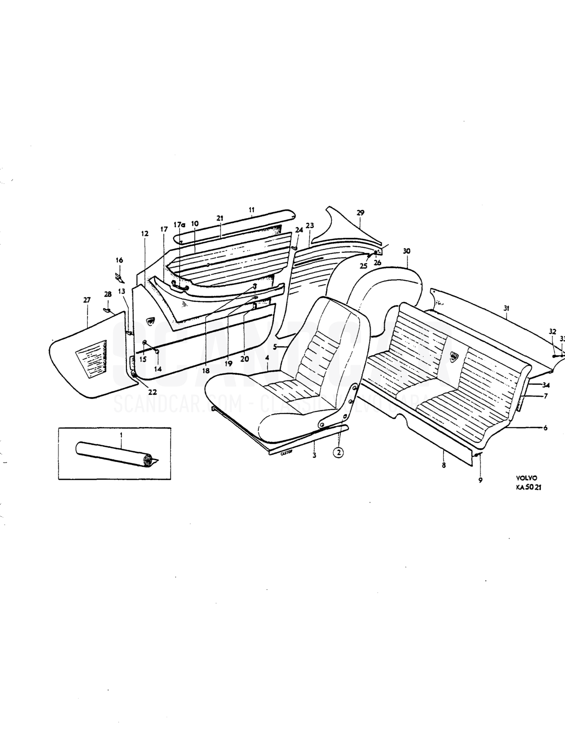 lnterior upho lstery Upholstery combination - despiece, Carrocería, Volvo P1800 S