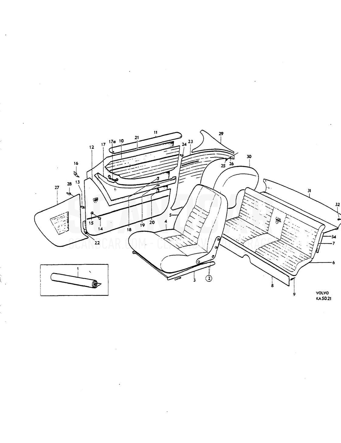 lnterior upholstery Upholstery combinations - despiece, Carrocería, Volvo P1800 S