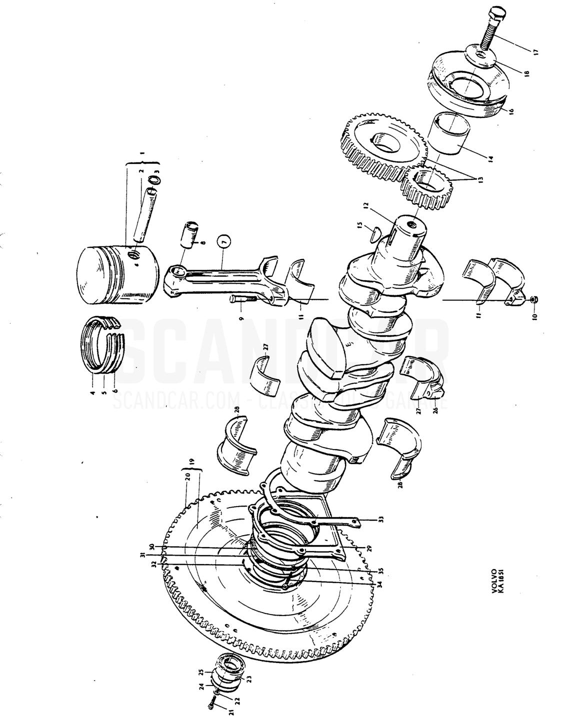 Crcnkshoft ond reloted ports - despiece, Motor, Volvo P1800 S