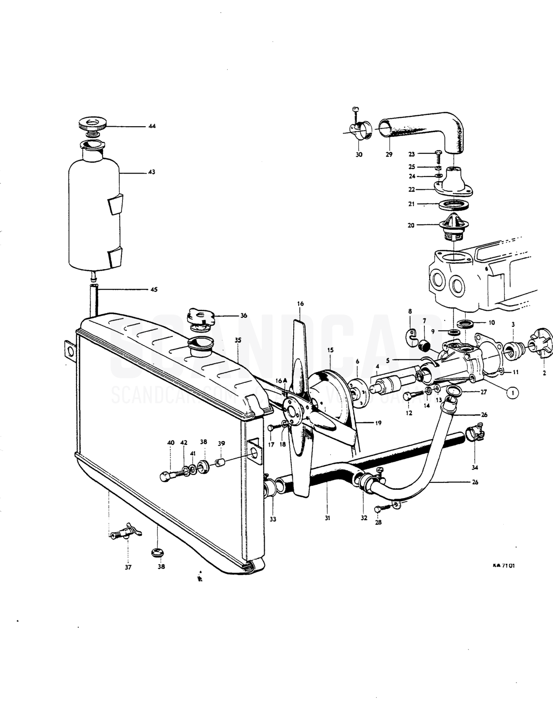 Cooling system - despiece, Sistema de refrigeración, Volvo P1800 S