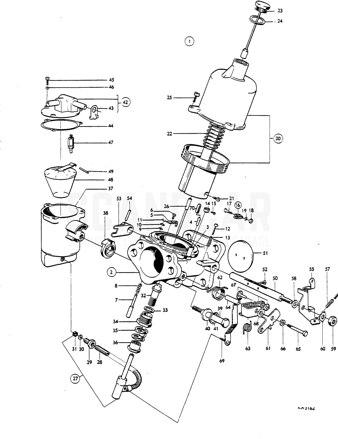 Carburetters - despiece, Combustible y escape, Volvo P1800 S