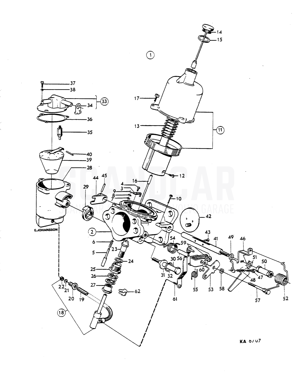 Carburetter - despiece, Combustible y escape, Volvo P1800 S