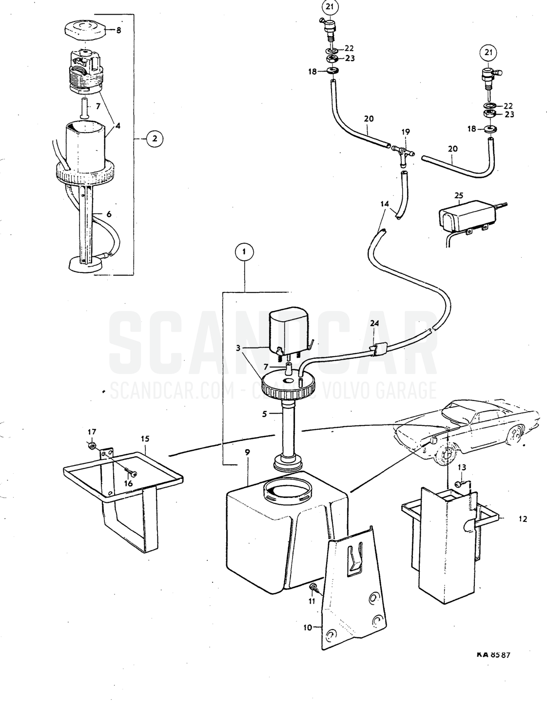 Instrumentation, Illustration Coonecting And Control Unit Sats Kit - despiece, Equipo eléctrico, Volvo P1800