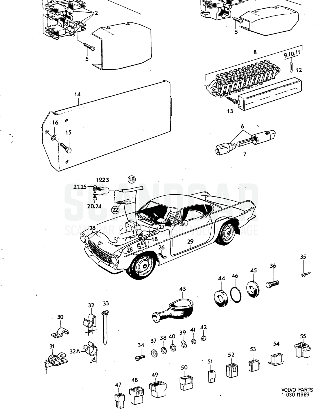 Illustration Contact Unit Sats Kit - despiece, Equipo eléctrico, Volvo P1800