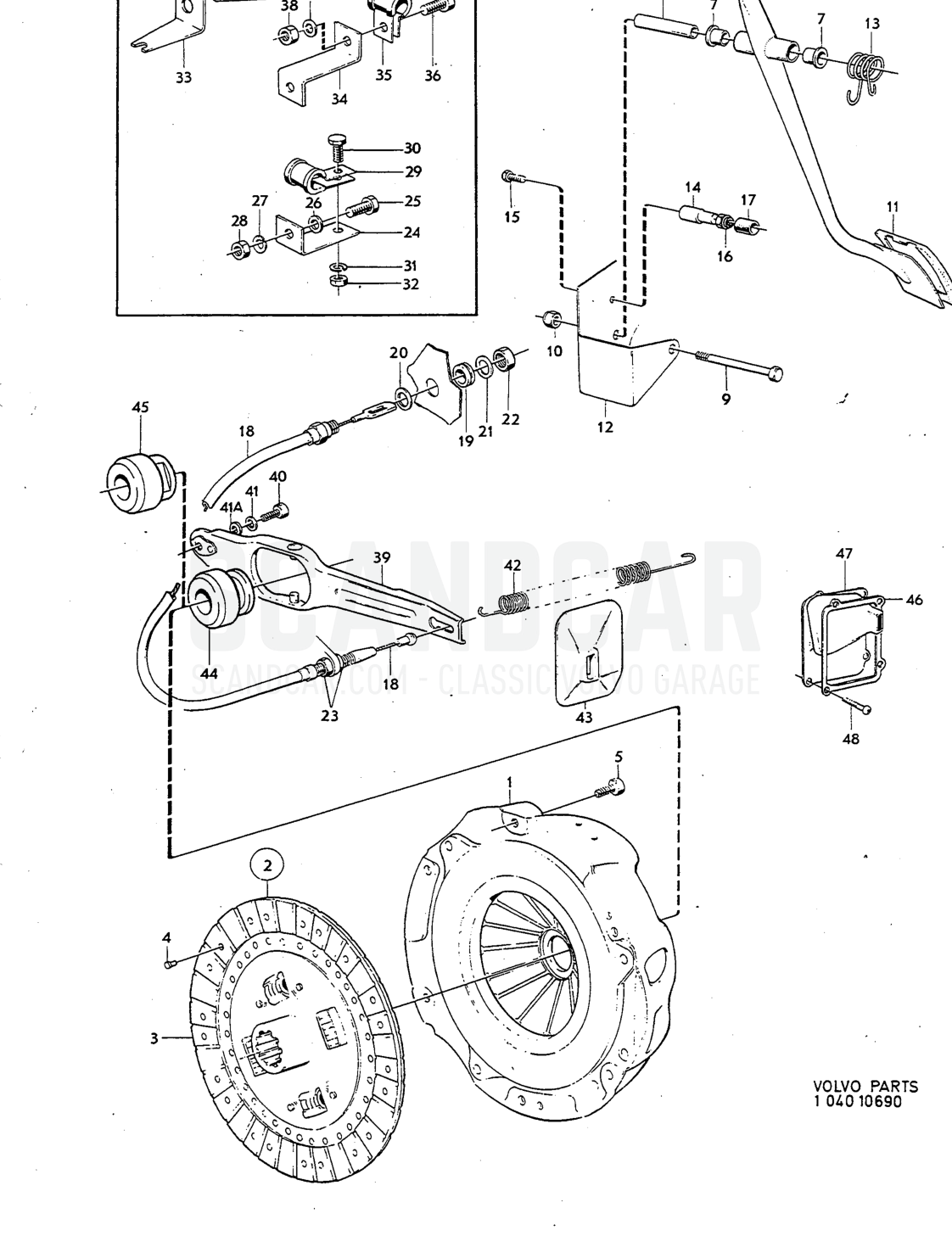 Clutch, clutch linkage Illustration Sats Kit - despiece, Transmisión - Eje trasero, Volvo P1800