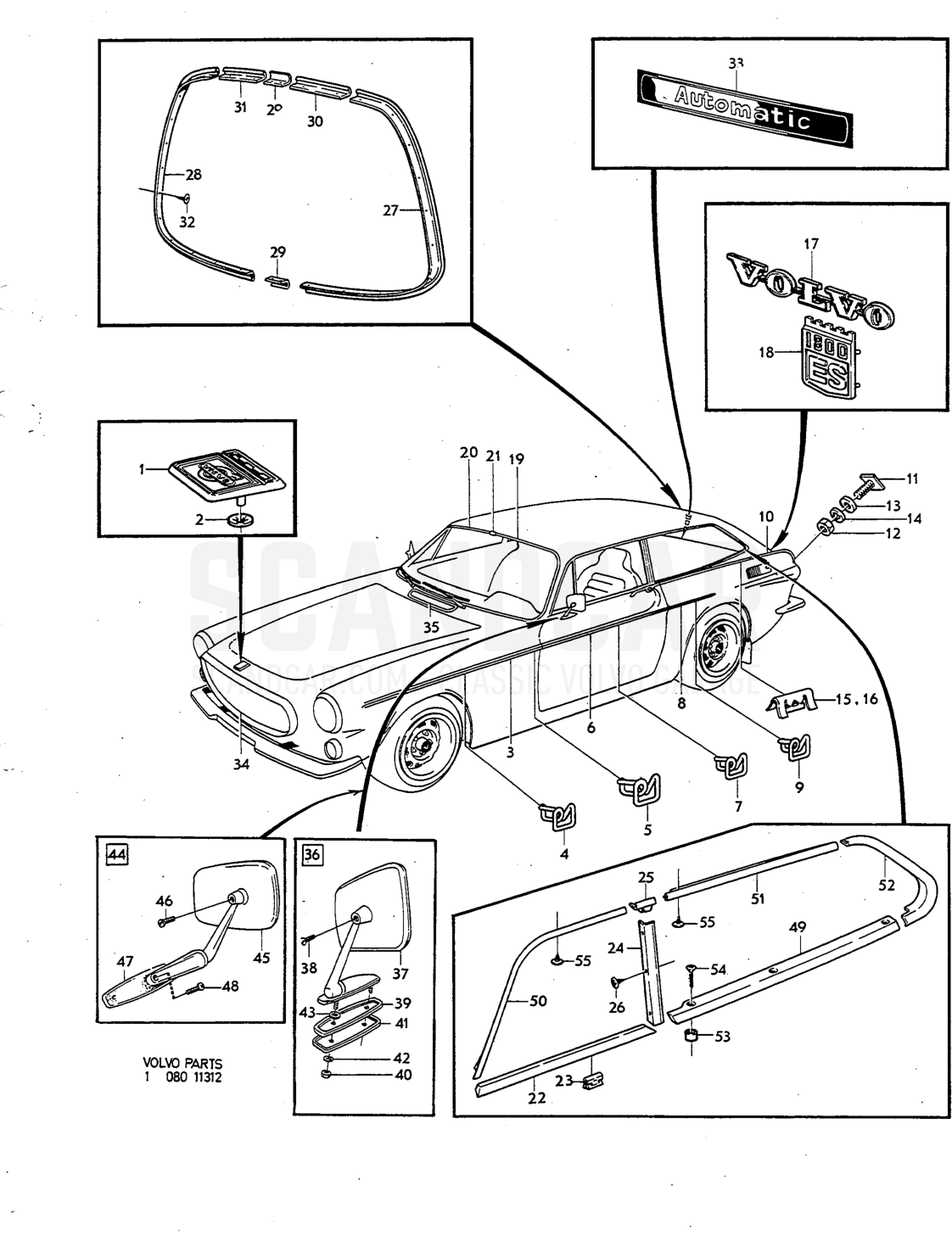 embellishers Illustration rear view mirror Sats Kit - despiece, Carrocería, Volvo P1800