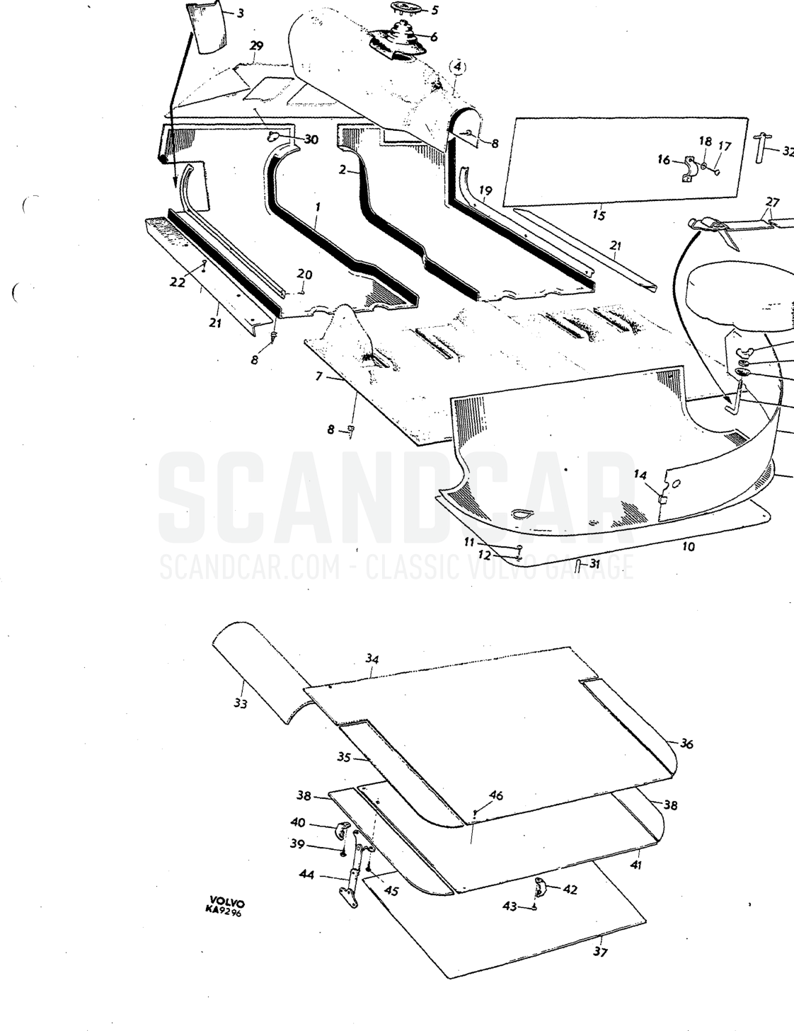 Floor coverings Illustration Sats Kit - despiece, Carrocería, Volvo P1800