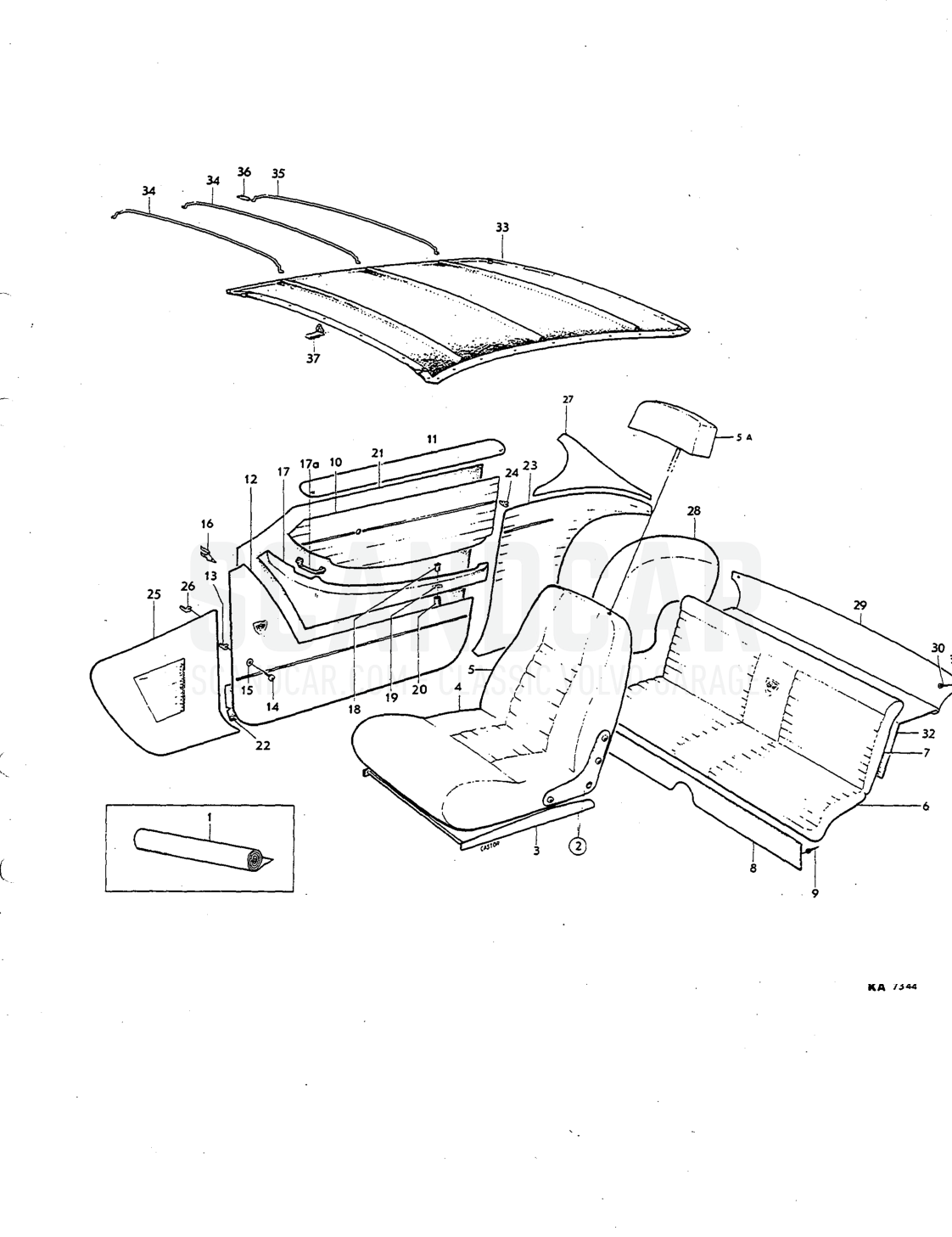 Upholstery Illustration komb Sats Kit - despiece, Carrocería, Volvo P1800