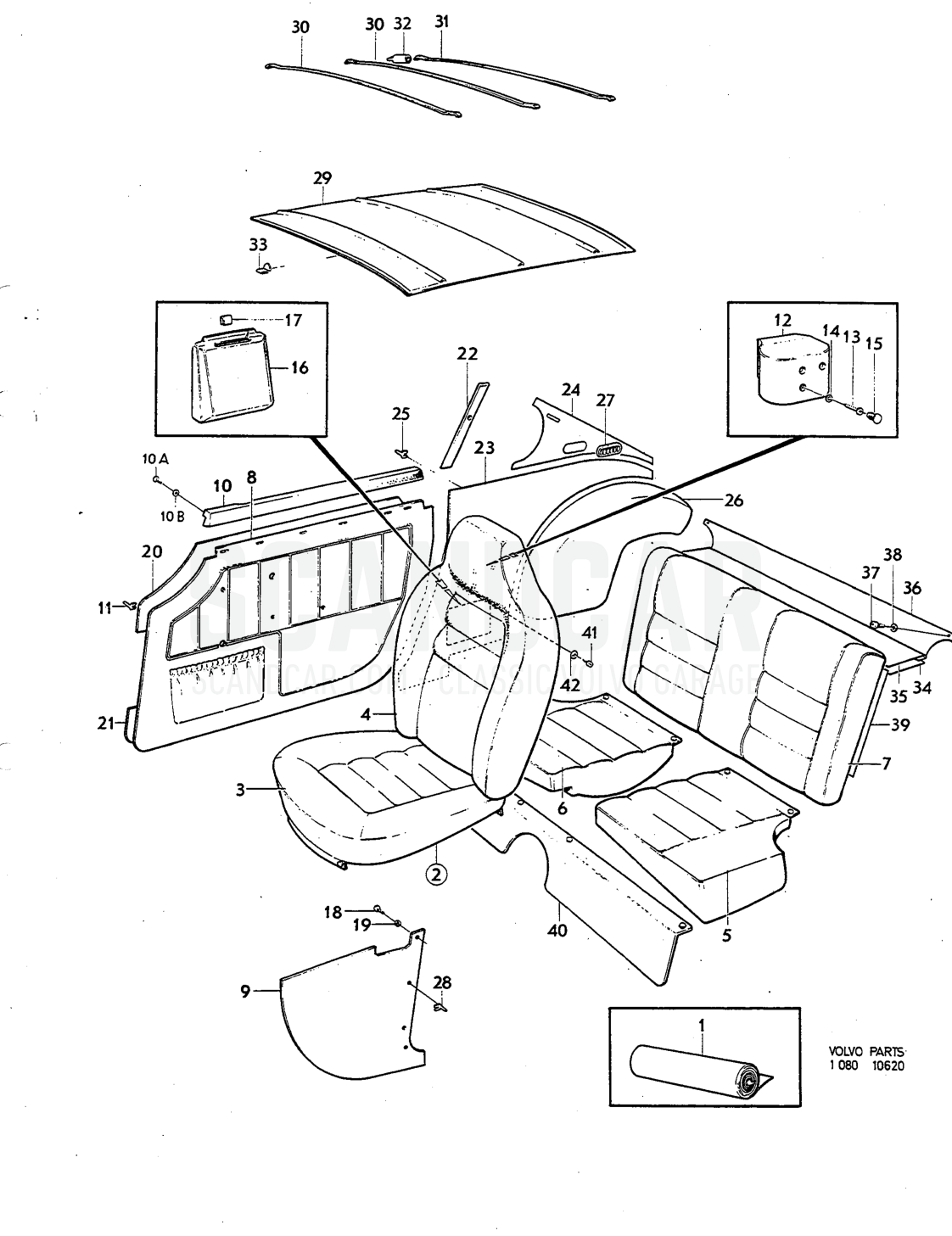 Upholstery Illustration komb Sats Kit - despiece, Carrocería, Volvo P1800