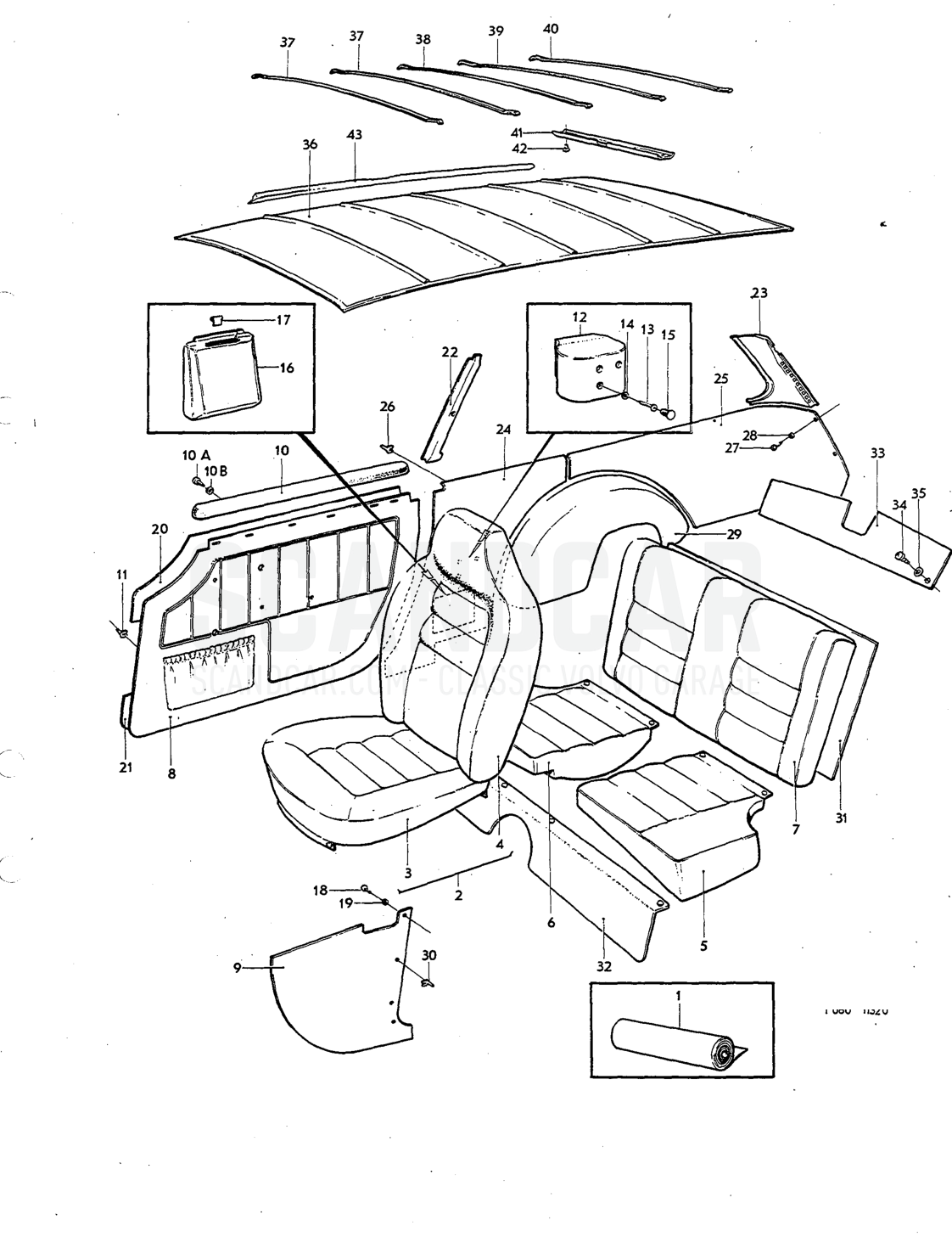 Upholstery Illustration Sats Kit - despiece, Carrocería, Volvo P1800