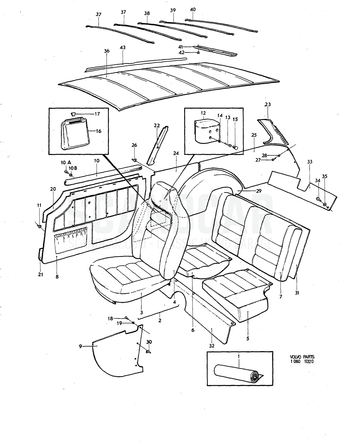 Upholstery Illustration komb Sats Kit - despiece, Carrocería, Volvo P1800