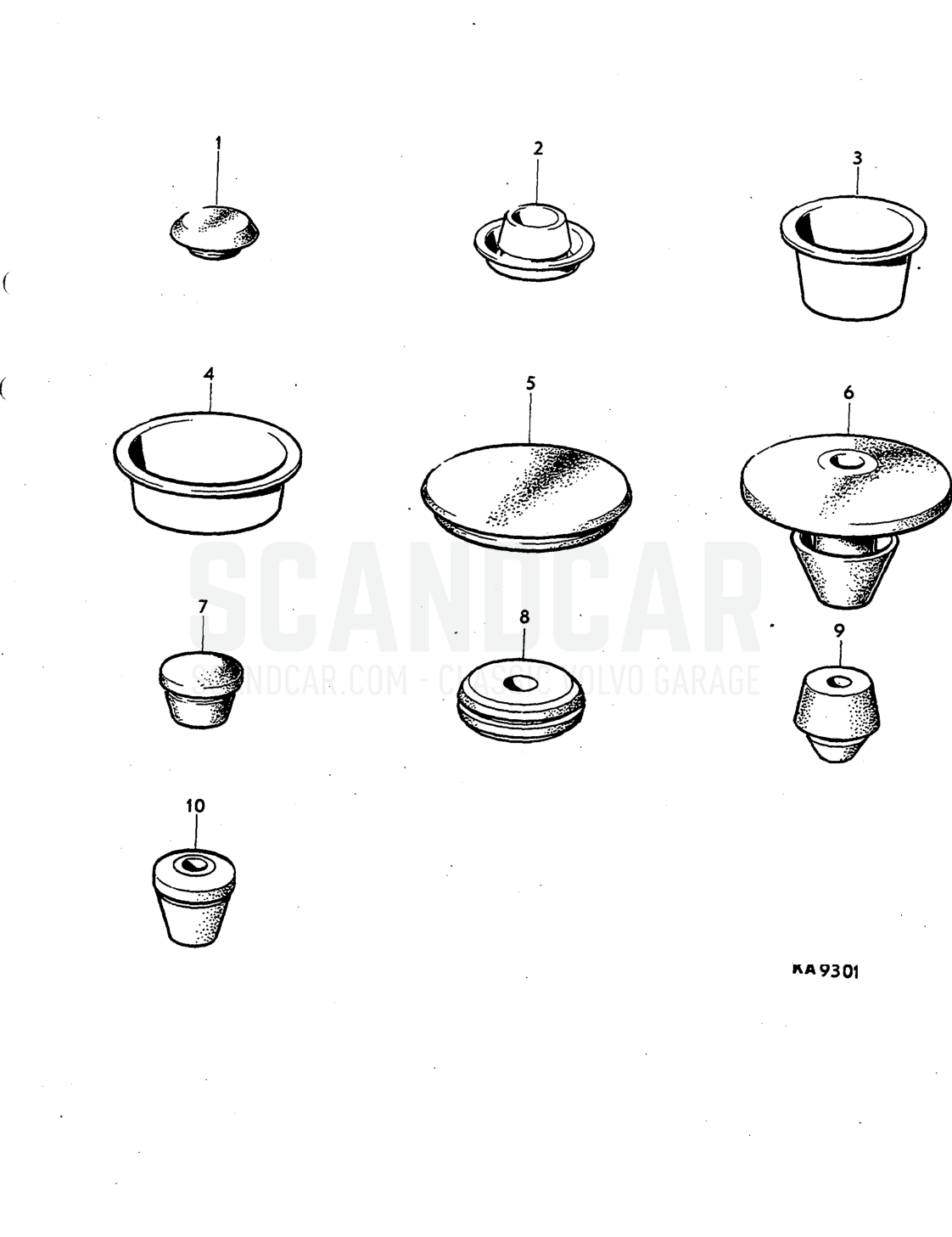 Rubber plugs Illustration Sats Kit - despiece, Carrocería, Volvo P1800
