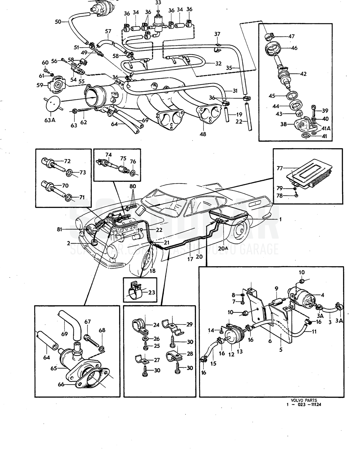 Fuel system Illustration injection engine Sats Kit - despiece, Combustible y escape, Volvo P1800