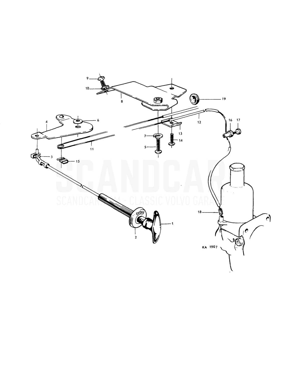 Choke control linkage - despiece, Varillaje de mando, Volvo PV544 / P210 B18
