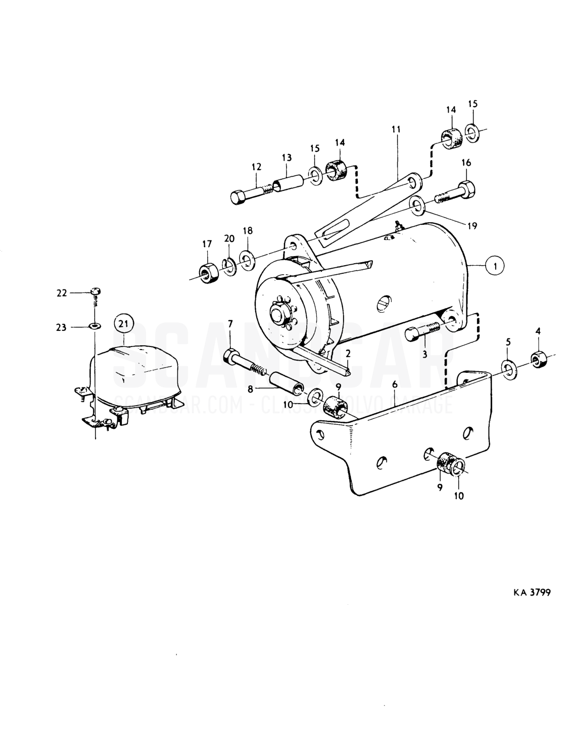 Reservdel skata log Dynamo, charging relay - despiece, Equipo eléctrico, Volvo PV544 / P210 B18
