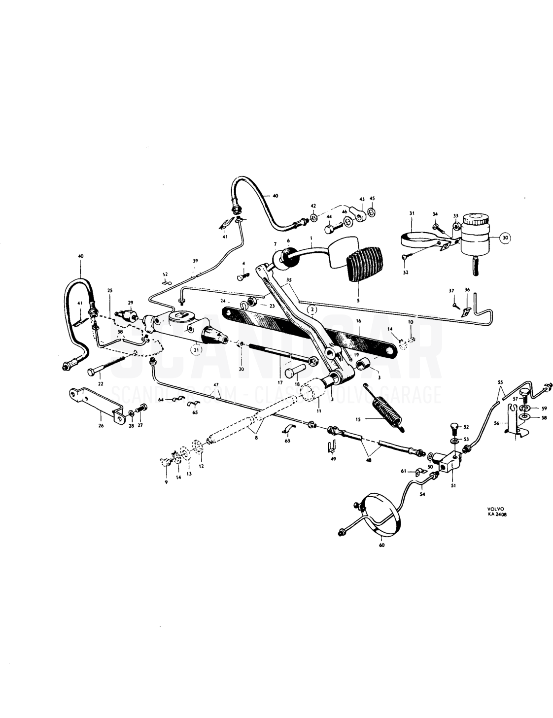 Foot brake control linkage, hydraulic brake lines - despiece, Frenos, Volvo PV544 / P210 B18
