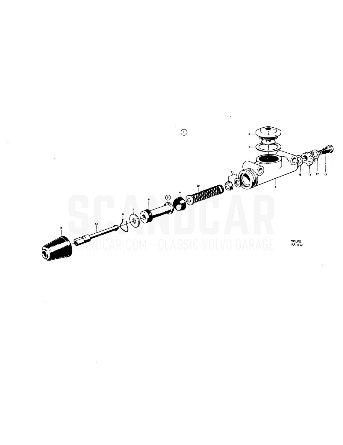 Master cylinder - despiece, Frenos, Volvo PV544 / P210 B18