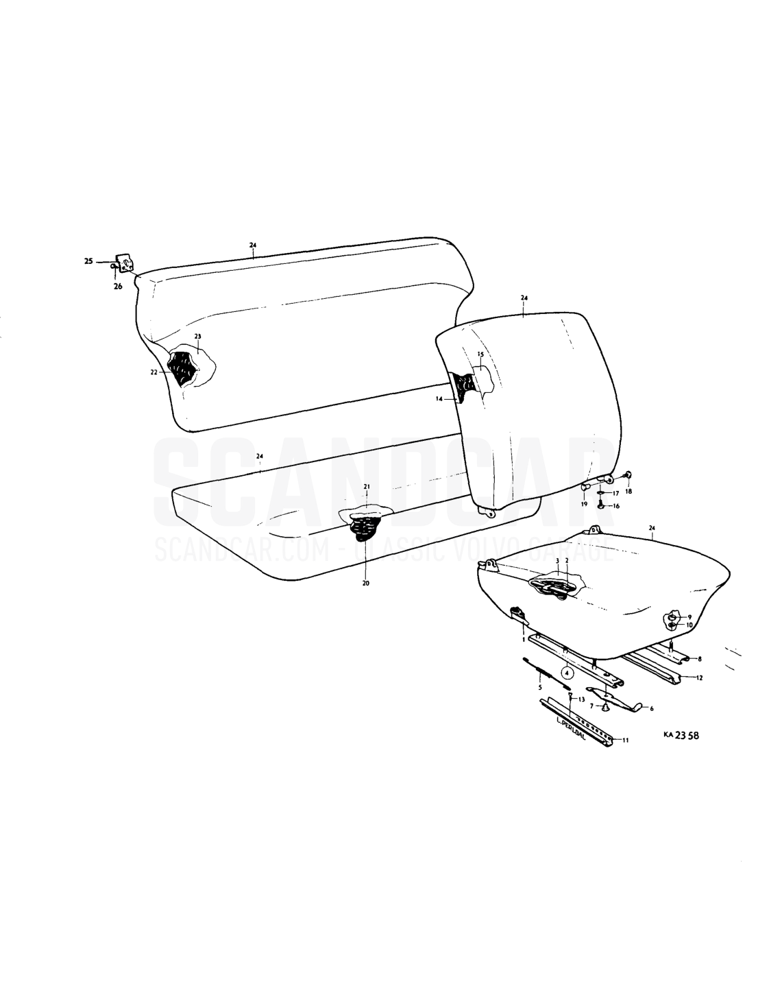 Front and rear seats - despiece, Carrocería, Volvo PV544 / P210 B18