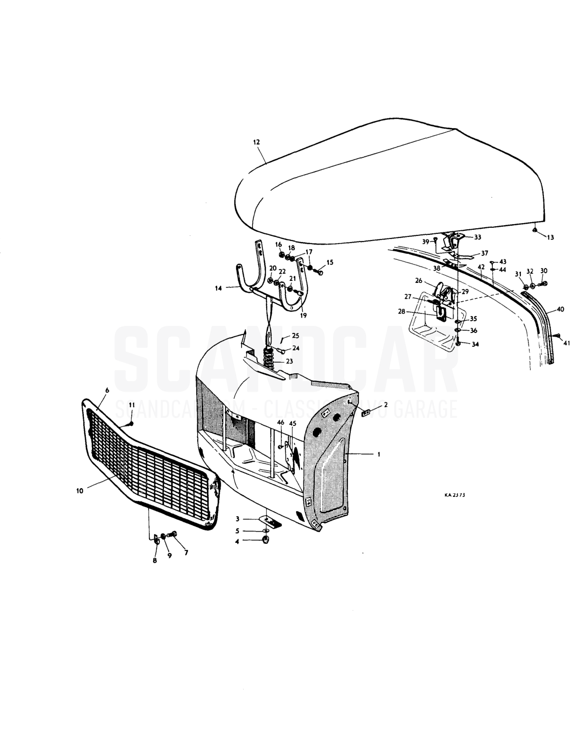 Front end, bonnet, bonnet lock - despiece, Carrocería, Volvo PV544 / P210 B18