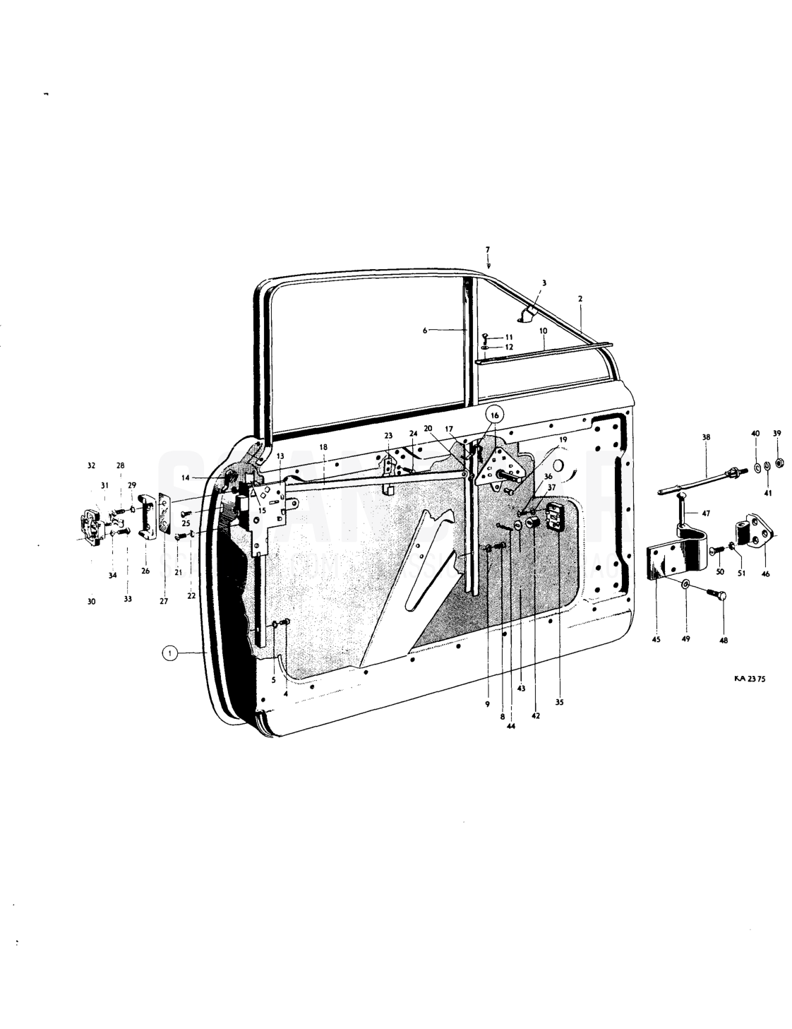 Forward doors, locks, hinges - despiece, Carrocería, Volvo PV544 / P210 B18