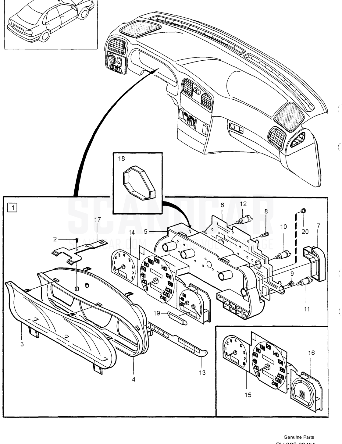 COMBINED INSTRUMENT ELECTRIC - despiece, Equipo eléctrico, Volvo serie S40/V40 desde 1996