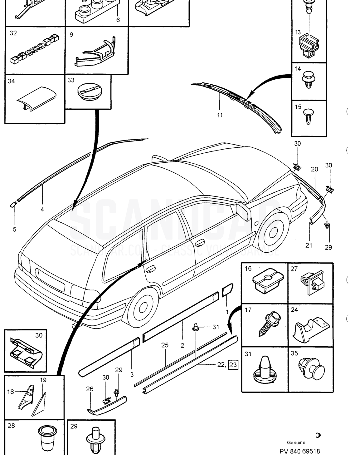 TRIM MOULDINGS - despiece, Carrocería, Volvo serie S40/V40 desde 1996
